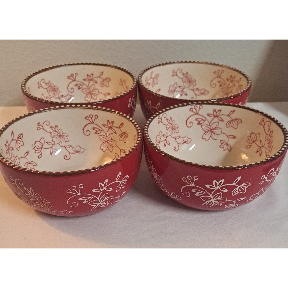 Temp-tations by Tara Floral Lace Cranberry Red 18oz Bowls Set of 4